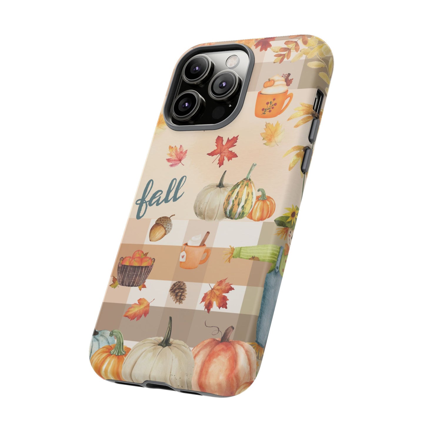 Fall Theme Phone Case, Autumn Vibes, Fall Leaves and Pumpkin Scene, Colorful Tough Case Phone Cover