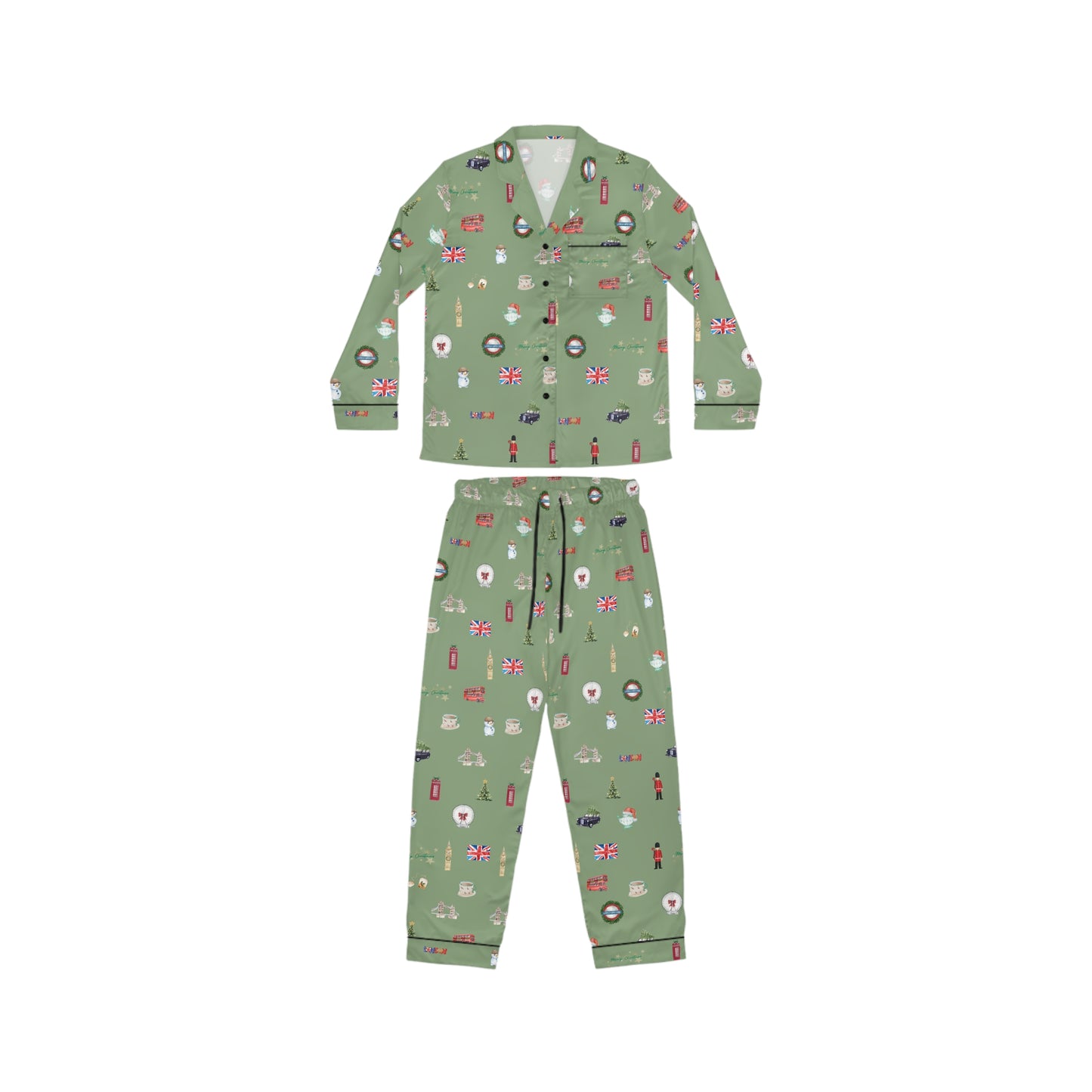 London Christmas Green Holidays Women's Satin Pajamas