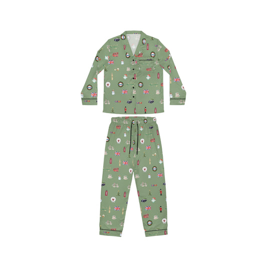 London Christmas Green Holidays Women's Satin Pajamas