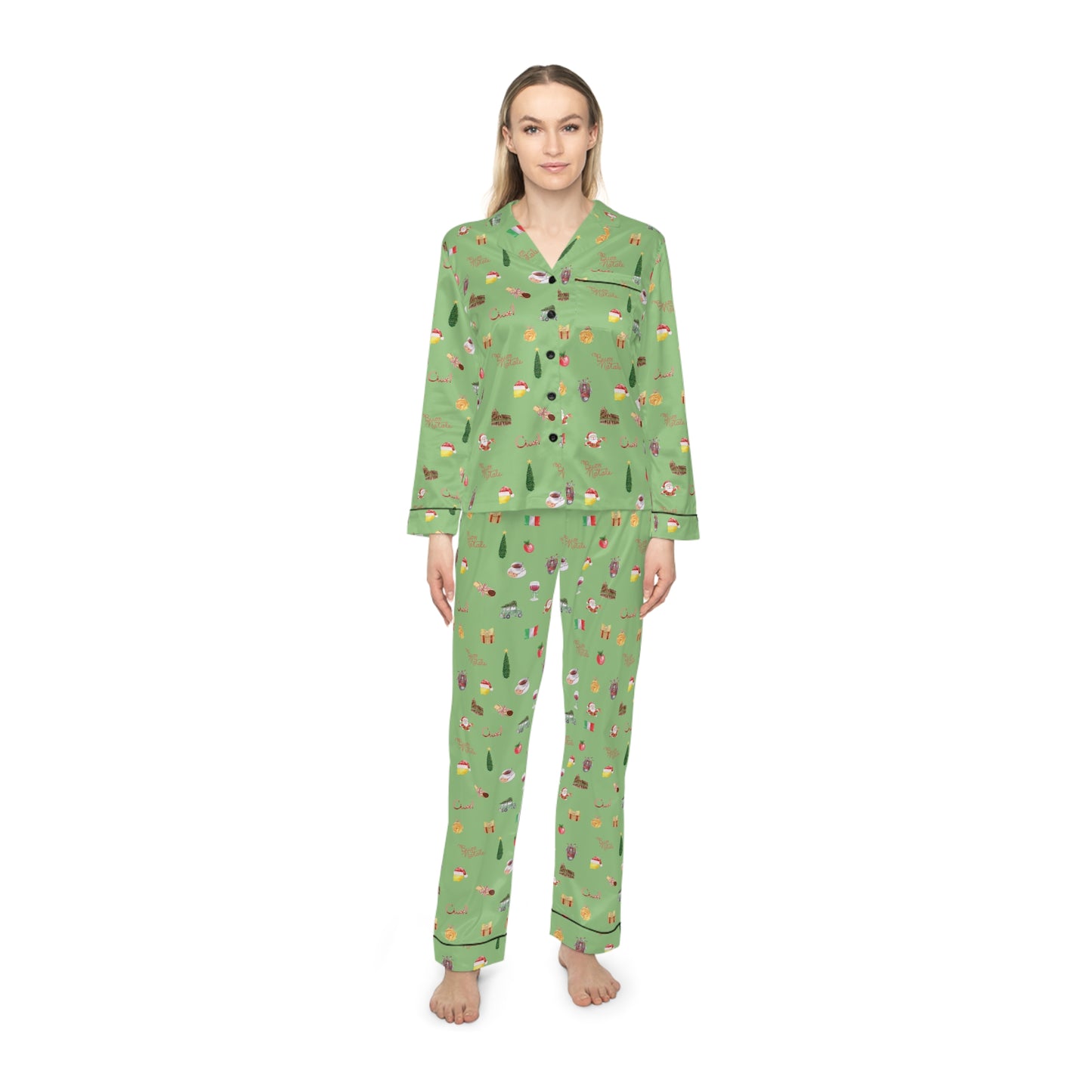 Italian Christmas Green Holidays Women's Satin Pajamas