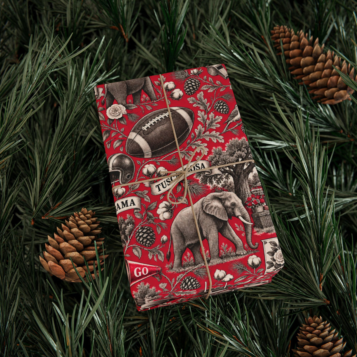 Tuscaloosa, Alabama Football Toile Wrapping Paper: Crimson and White Gift Wrap