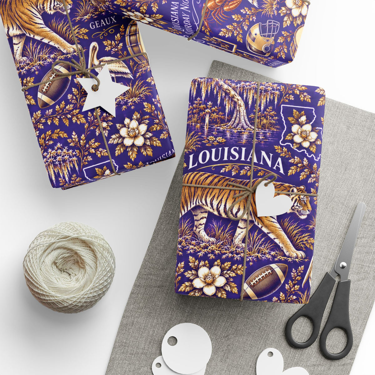 Baton Rouge, Louisiana Football Toile Wrapping Paper: Purple and Gold Gift Wrap