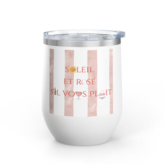 French Rosé Wine Tumbler, 12oz | Summer Drinkware, France Sun Rosé Gift, French Beverage Cup