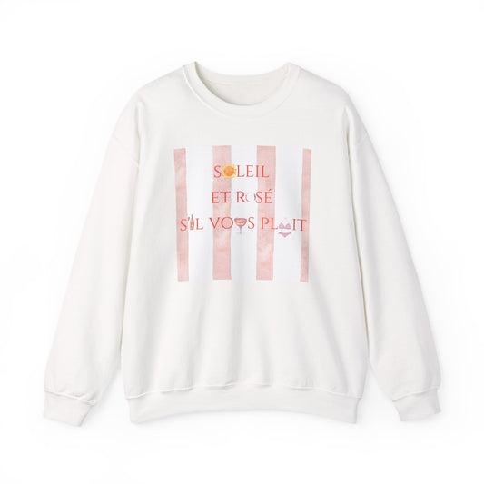 France-Inspired Rosé Summer Striped Graphic Crewneck Sweatshirt With French Vibes