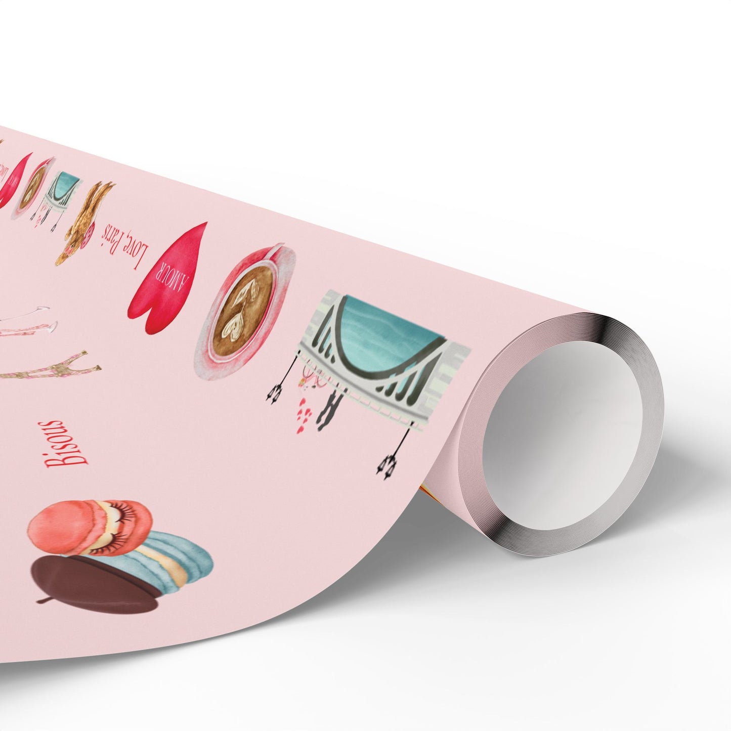 Pink Paris Themed Valentines Day Whimsical Wrapping Paper