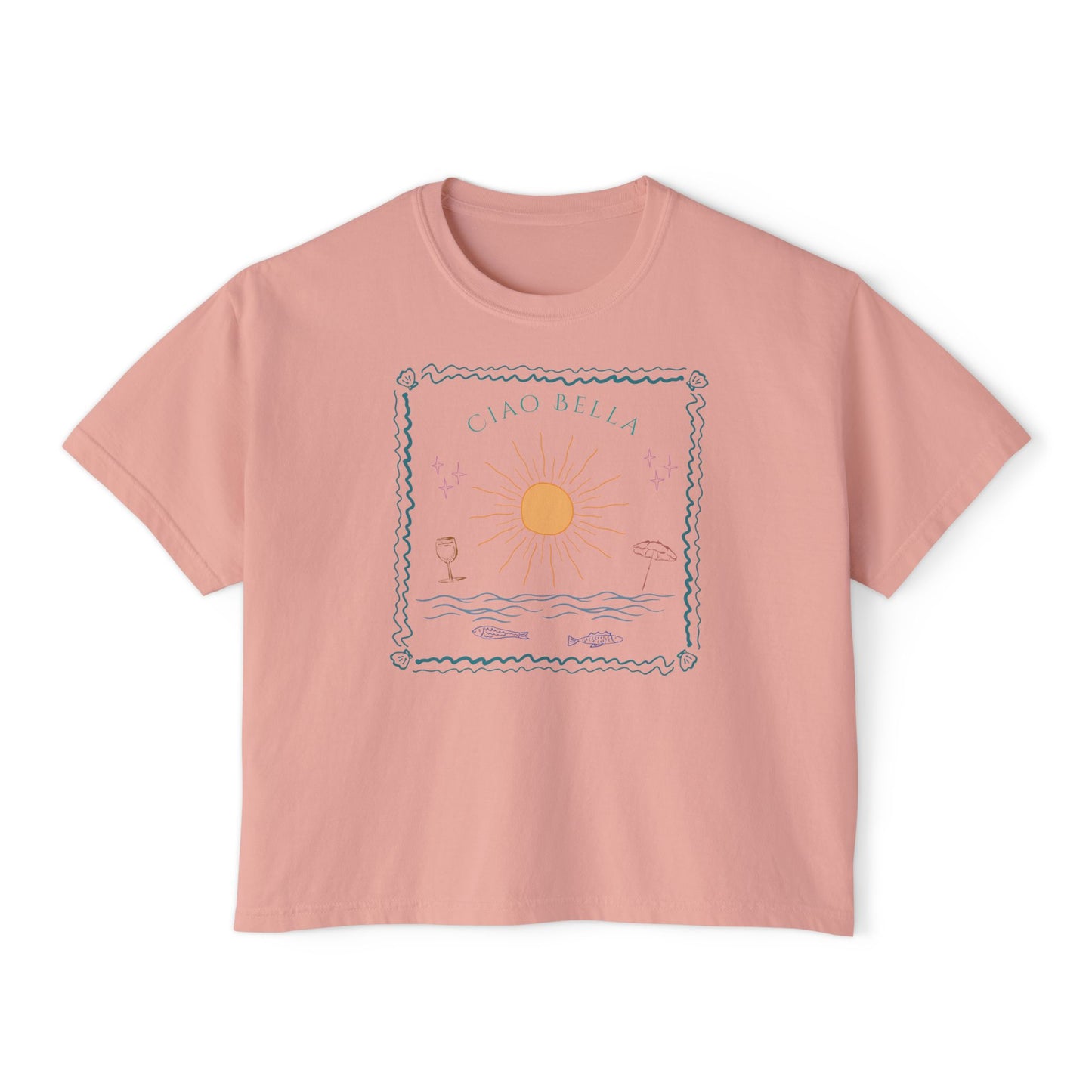 Ciao Bella Boxy Graphic Tee,  Summer Italian Travel Theme- Women's Relaxed Short Sleeve Fit T-Shirt
