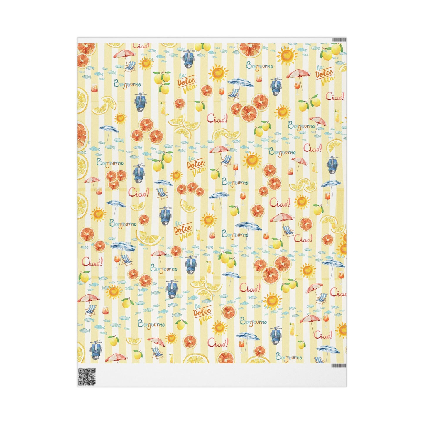Patterned paper with summer-themed designs on a white background