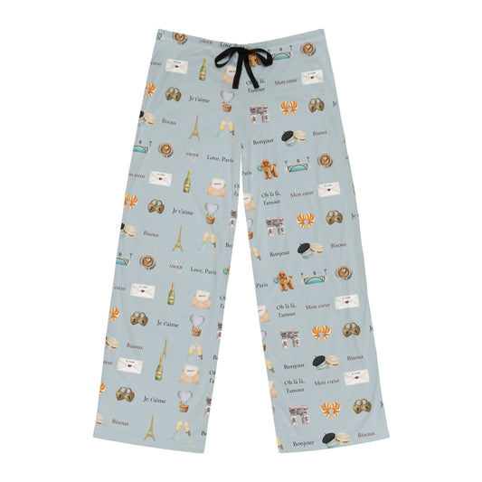 Blue Men's Paris Valentines Day Inspired Pajama Pants