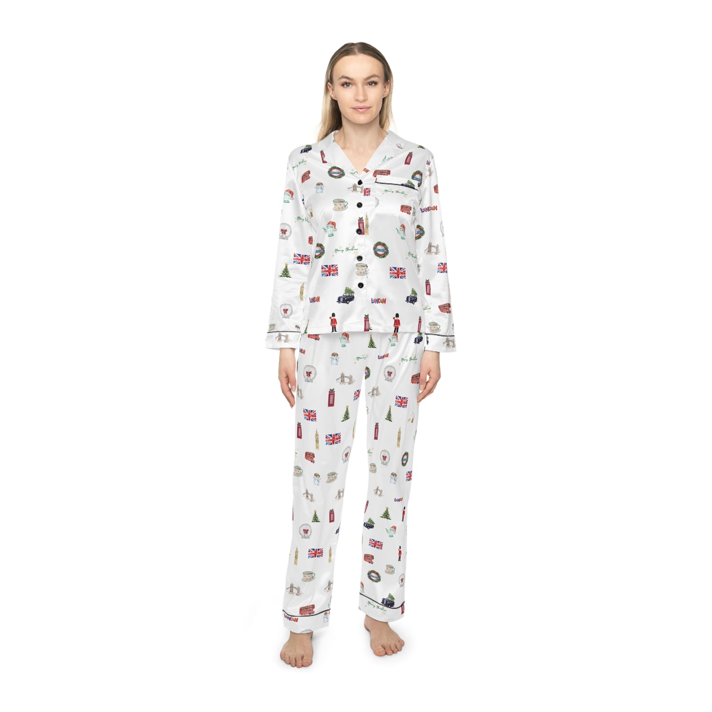 London Christmas Holidays Women's Satin Pajamas