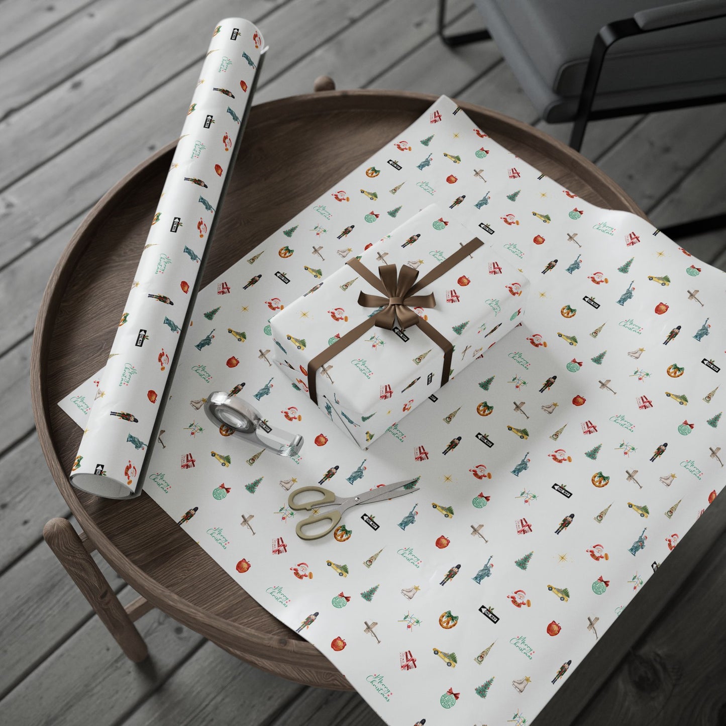 New York City Themed Christmas Festive Whimsical Wrapping Paper For Holiday, Christmas Gifts