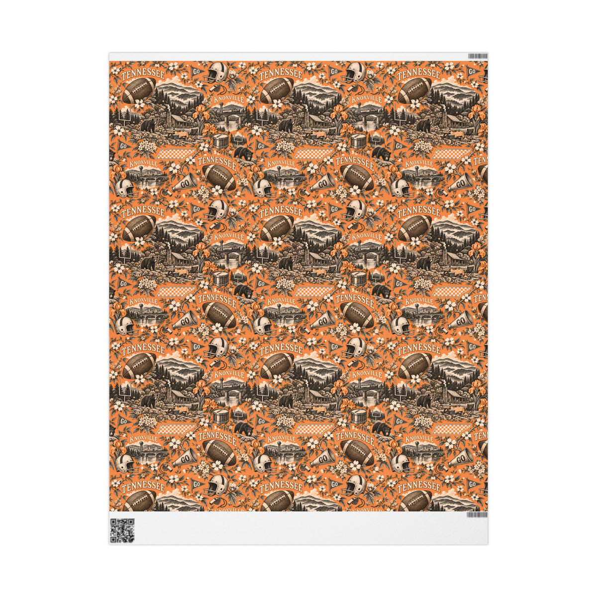 Knoxville, Tennessee Football Toile Wrapping Paper: Orange and White Gift Wrap