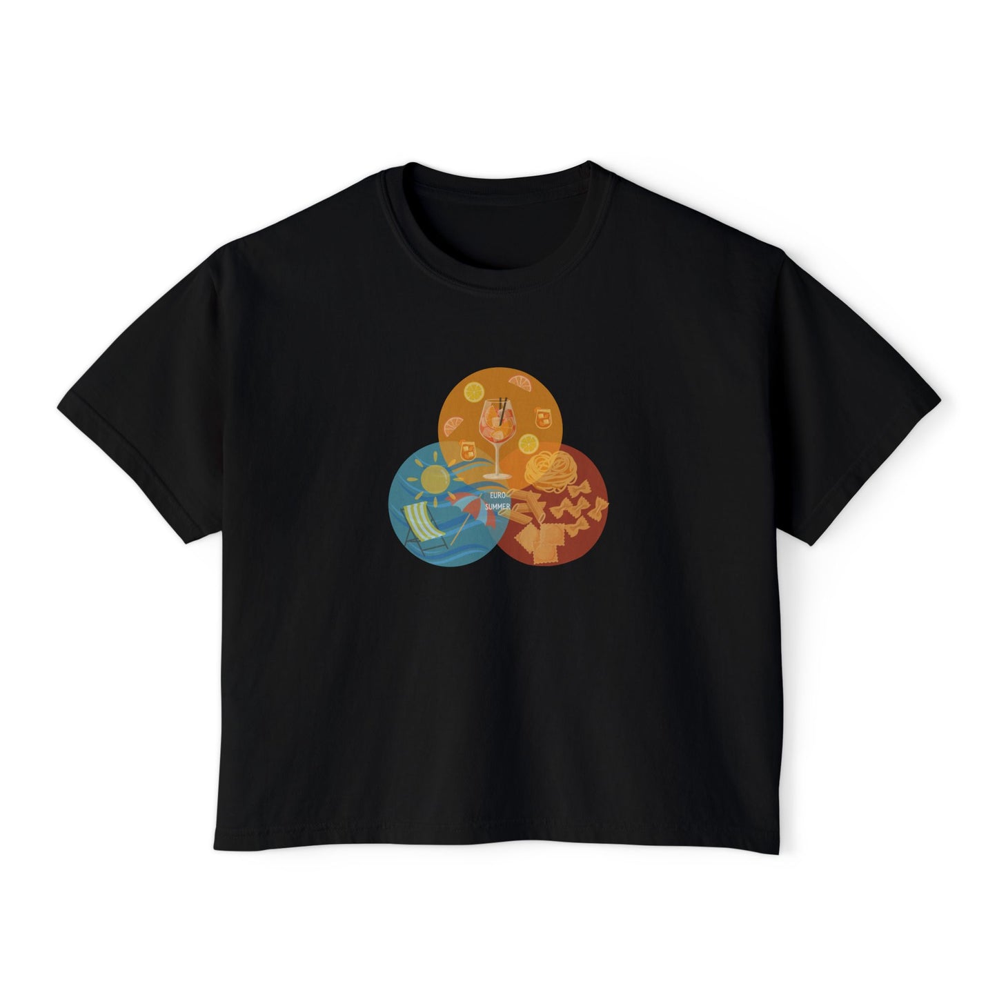 Euro Summer Venn Diagram Boxy Graphic Tee,  Summer Italian Travel Theme- Women's Relaxed Short Sleeve Fit T-Shirt