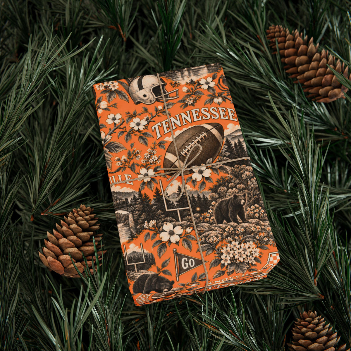 Knoxville, Tennessee Football Toile Wrapping Paper: Orange and White Gift Wrap