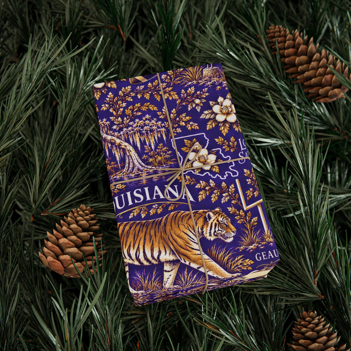 Baton Rouge, Louisiana Football Toile Wrapping Paper: Purple and Gold Gift Wrap