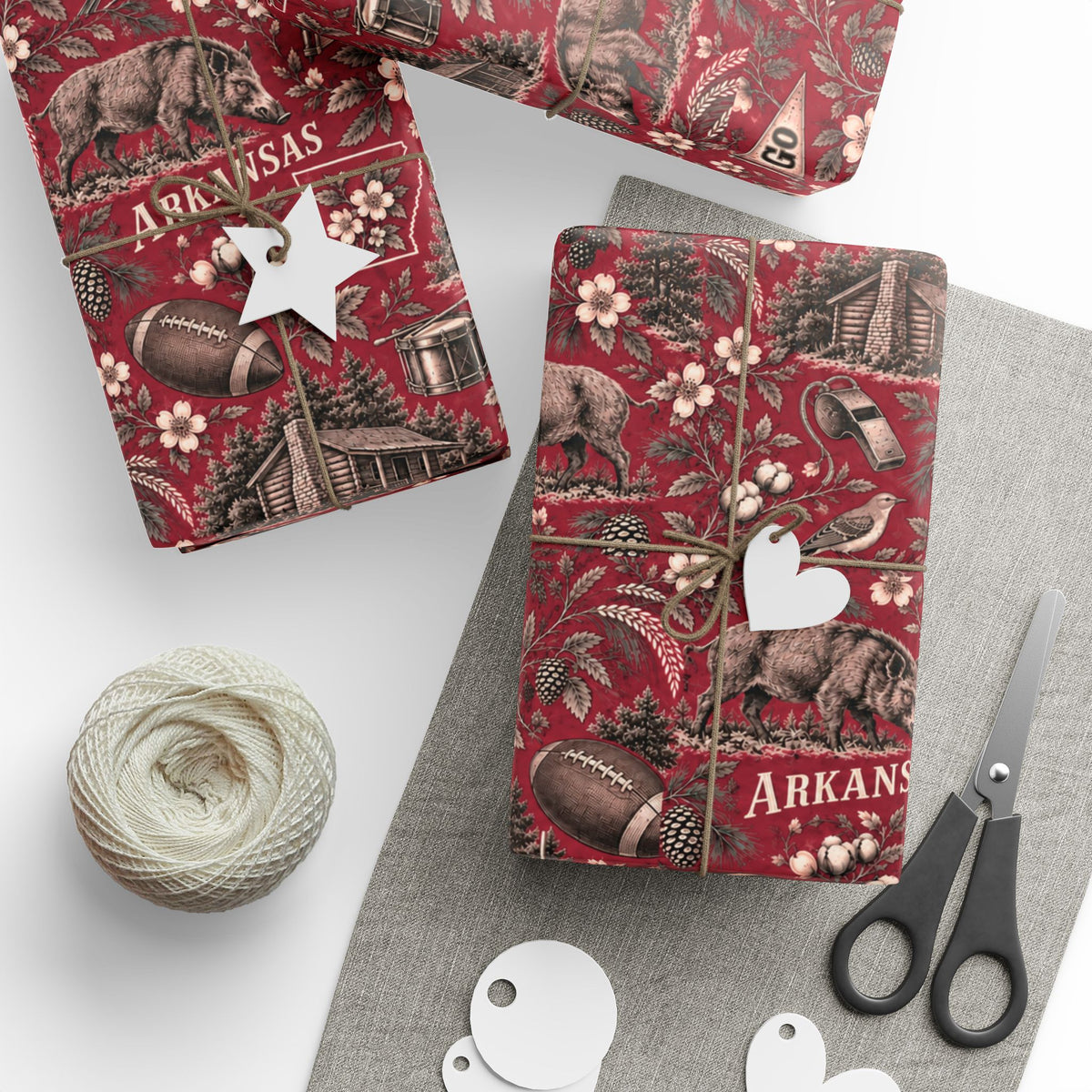 Fayetteville, Arkansas Football Toile Wrapping Paper: Red and White Gift Wrap
