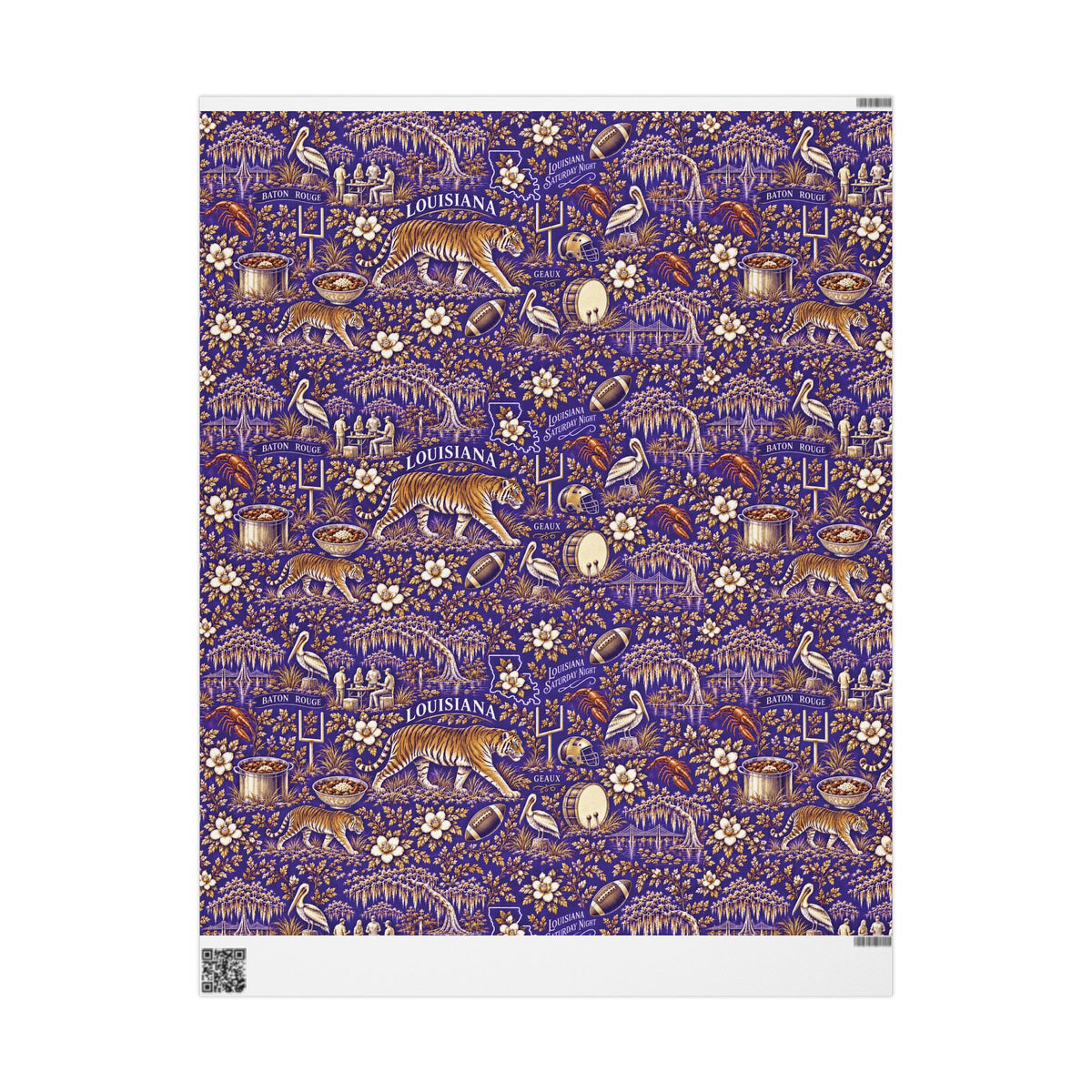 Baton Rouge, Louisiana Football Toile Wrapping Paper: Purple and Gold Gift Wrap