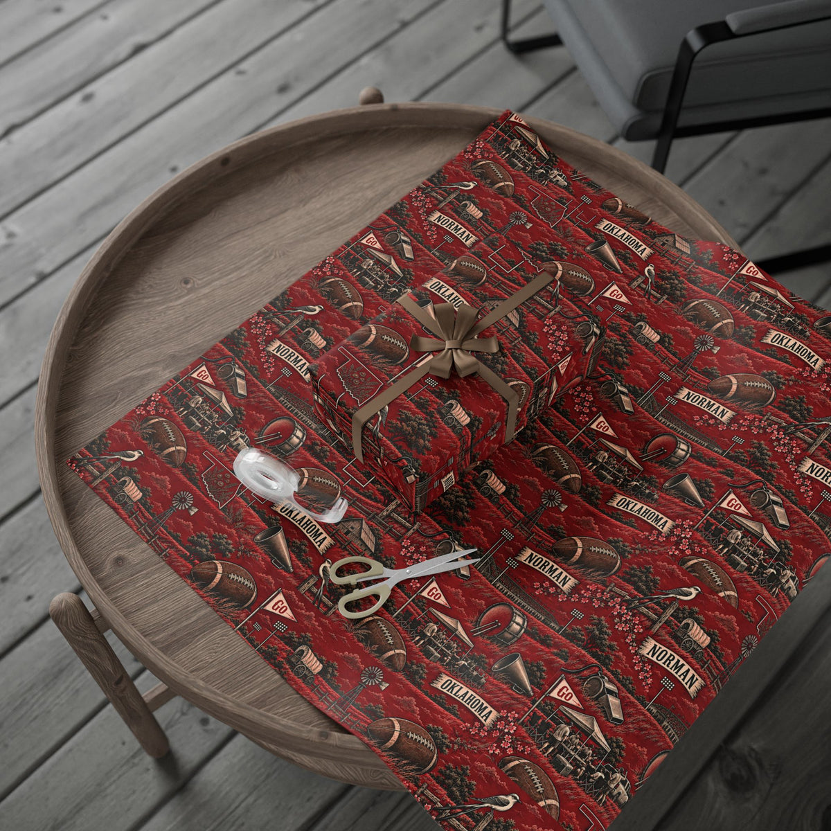 Norman, Oklahoma Football Toile Wrapping Paper: Crimson and Cream Gift Wrap
