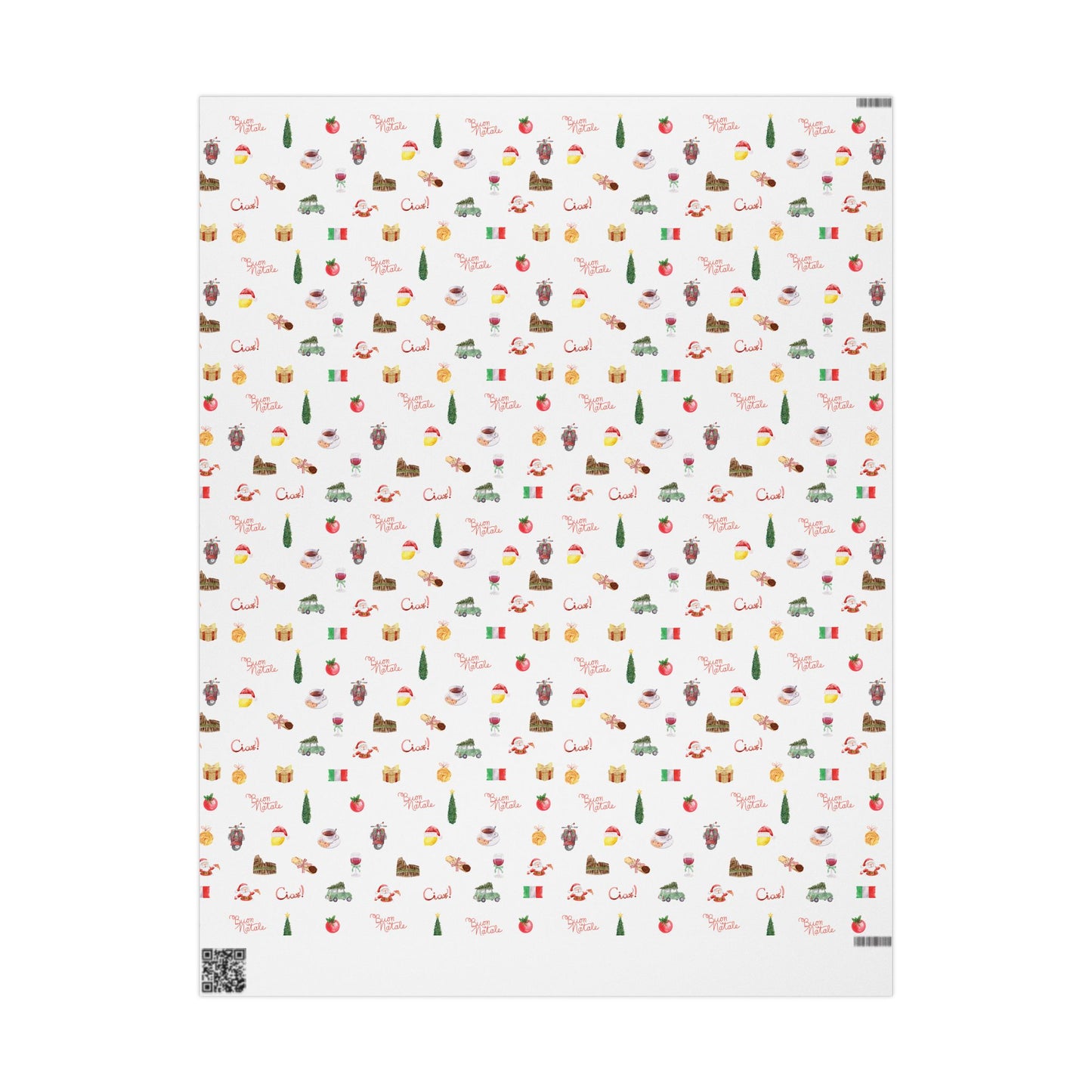 Italian Themed Christmas Festive Whimsical Wrapping Paper For Holiday, Christmas Gifts and Presents