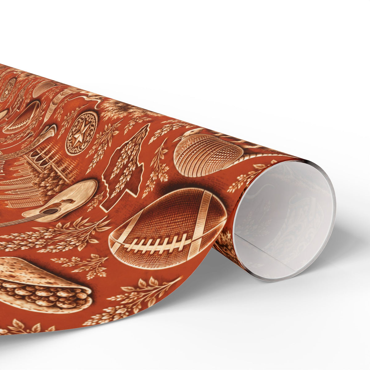 Austin, Texas Football Toile Wrapping Paper: Burnt Orange and White Gift Wrap