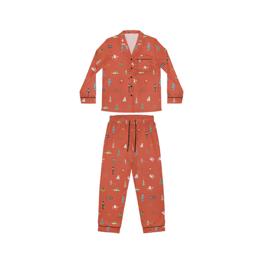 New York Christmas Red Holidays Women's Satin Pajamas