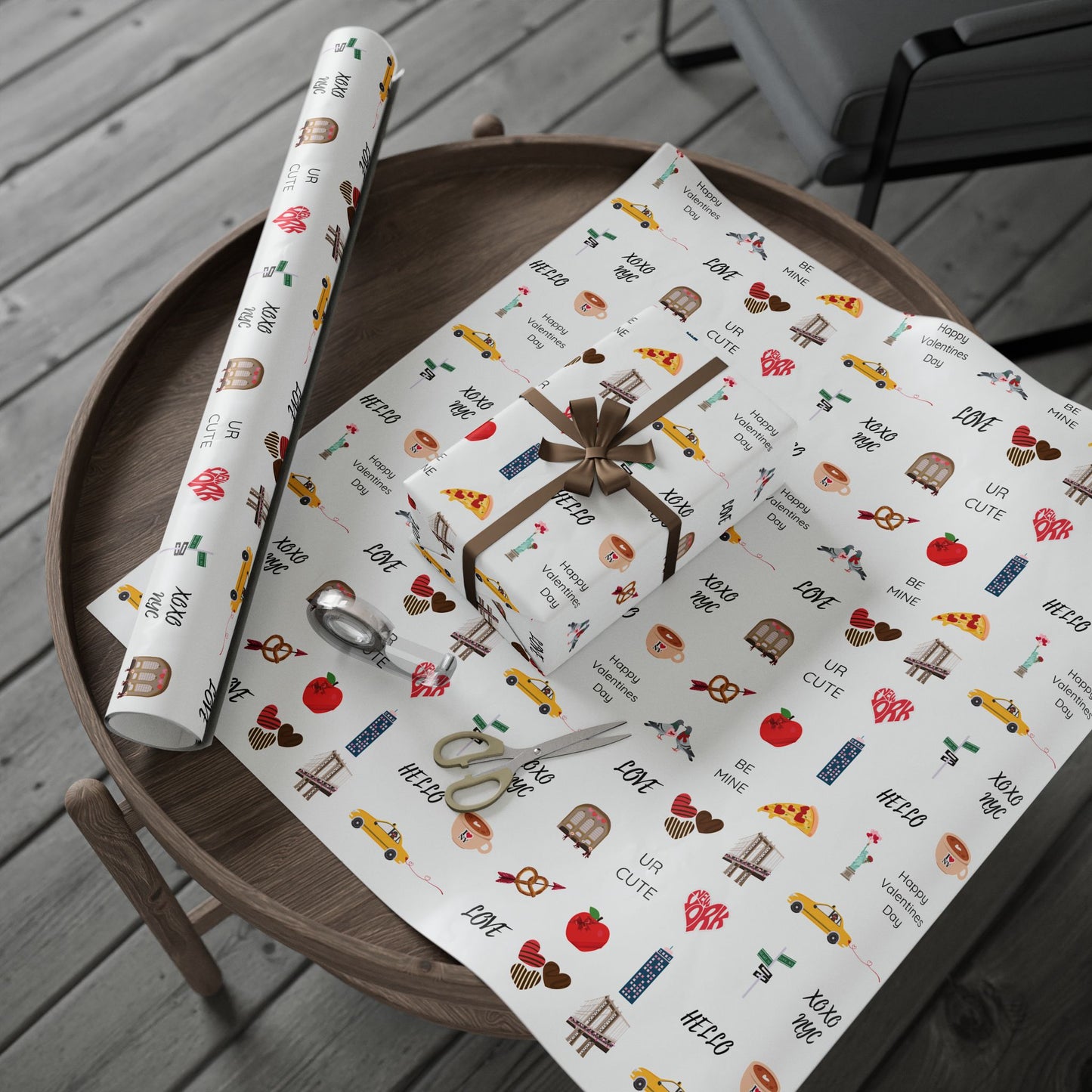 New York City Themed Valentines Day Wrapping Paper