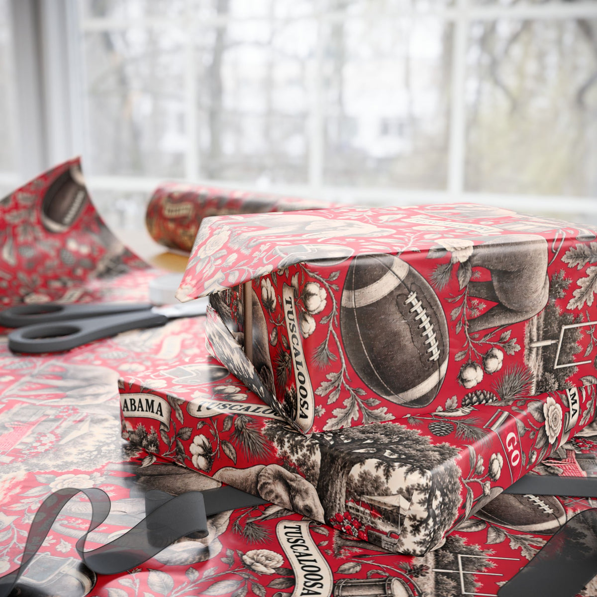 Tuscaloosa, Alabama Football Toile Wrapping Paper: Crimson and White Gift Wrap