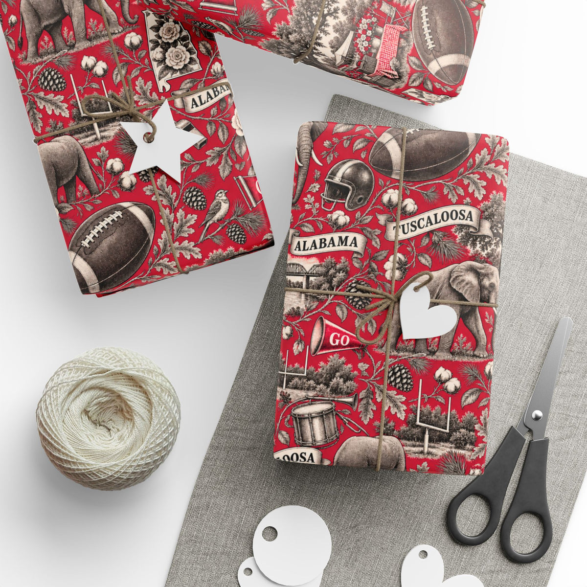 Tuscaloosa, Alabama Football Toile Wrapping Paper: Crimson and White Gift Wrap