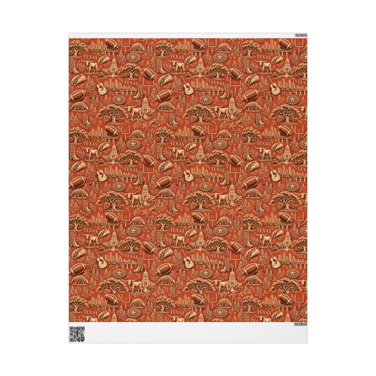 Austin, Texas Football Toile Wrapping Paper: Burnt Orange and White Gift Wrap