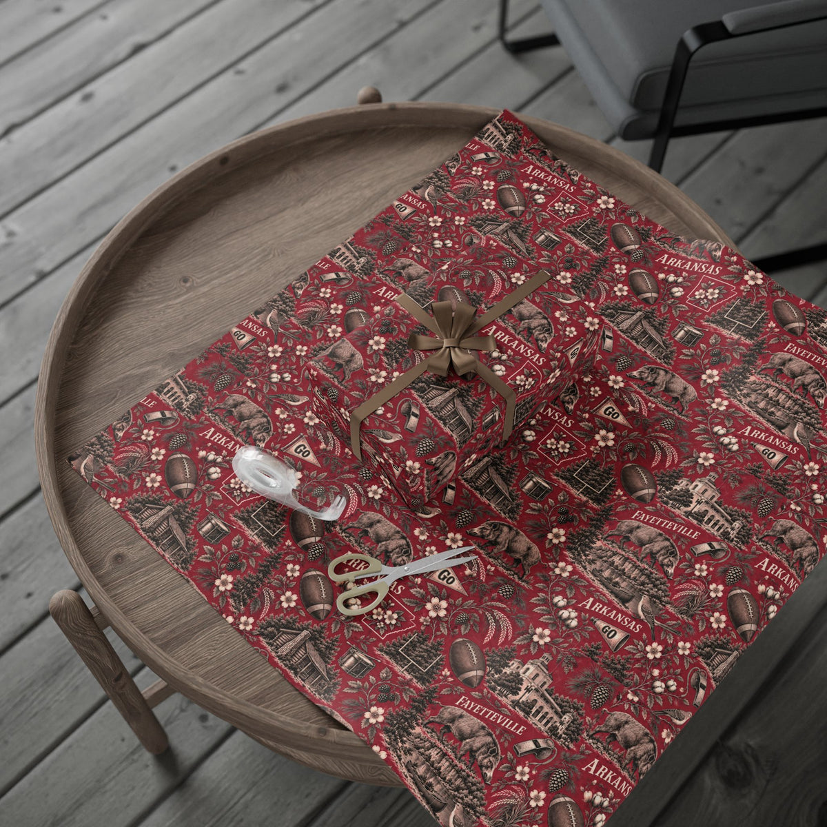 Fayetteville, Arkansas Football Toile Wrapping Paper: Red and White Gift Wrap