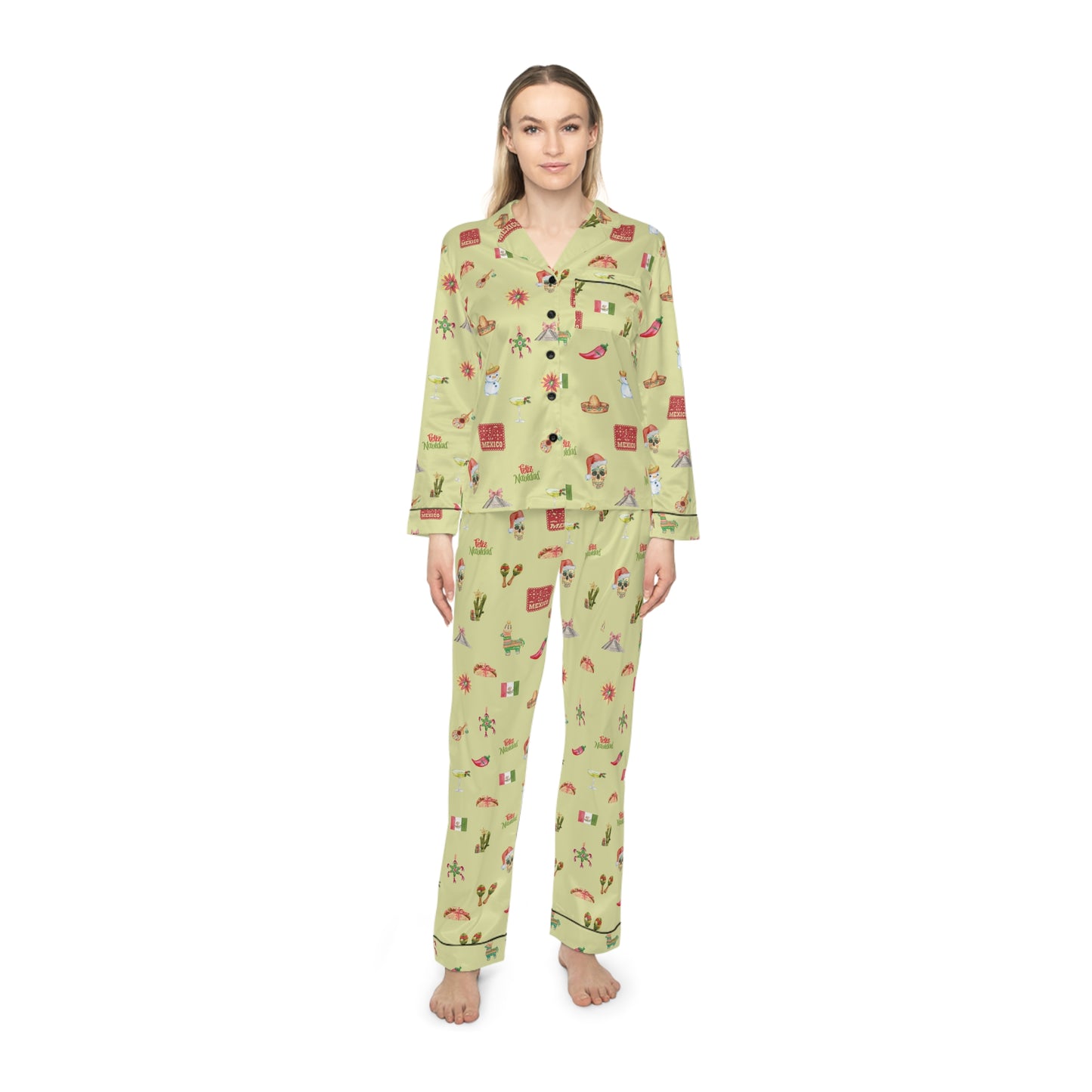 Mexico Christmas Green Holidays Women's Satin Pajamas