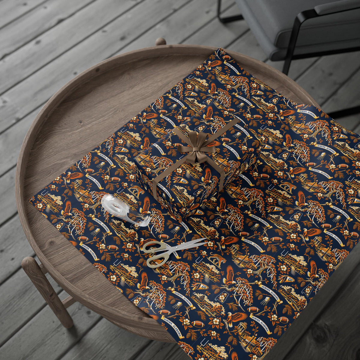 Auburn, Alabama Football Toile Wrapping Paper: Navy and Orange Gift Wrap