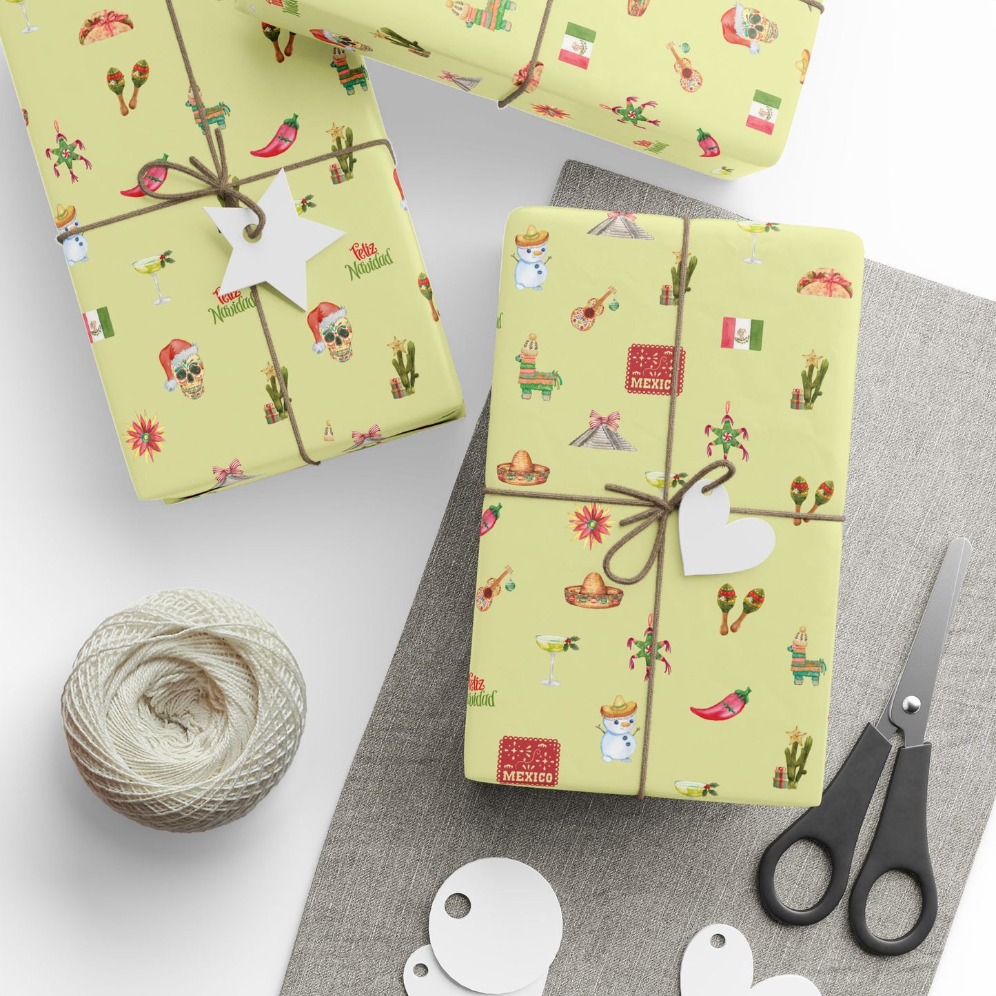 Mexico Themed Green Christmas Festive Whimsical Wrapping Paper For Holiday, Christmas Gifts