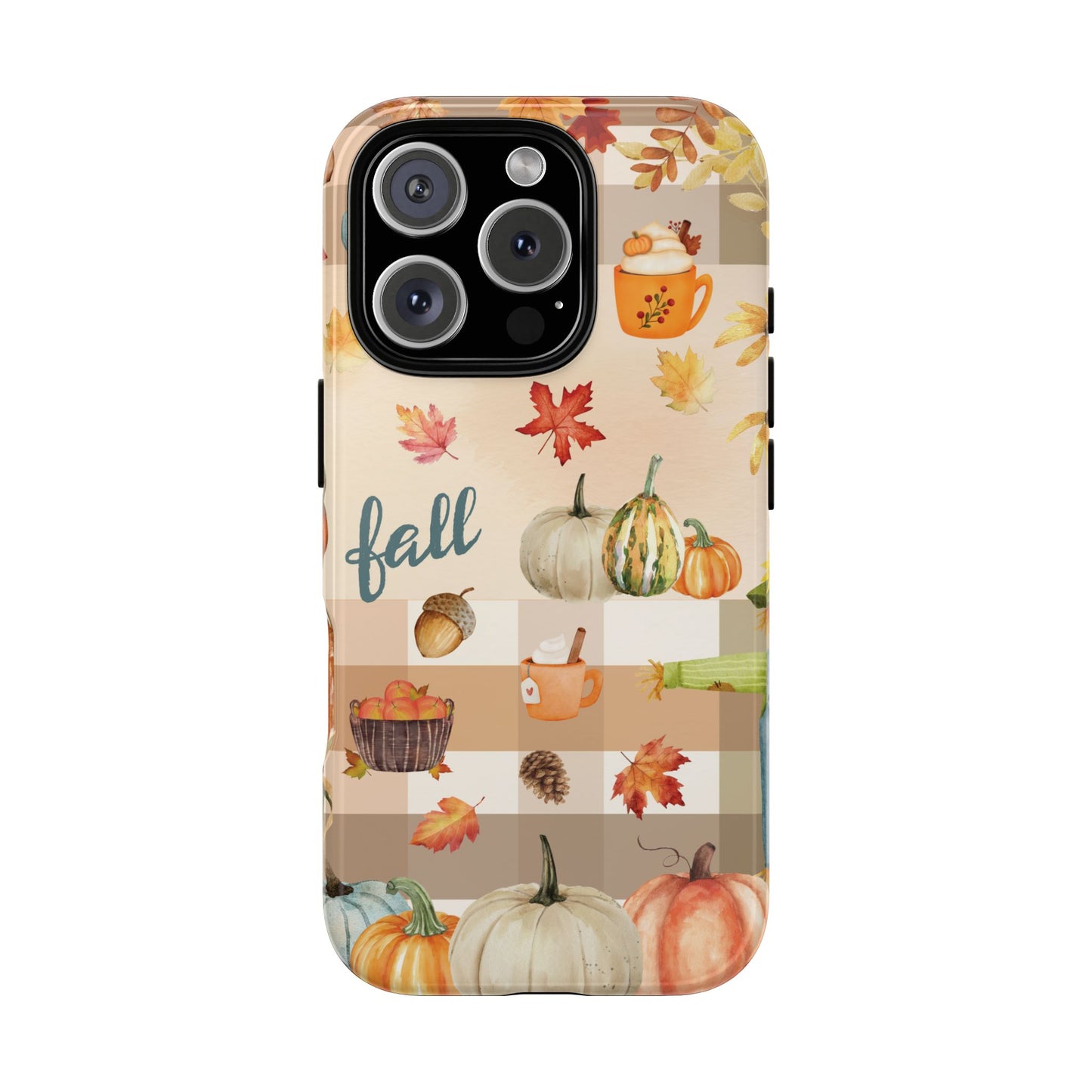 Fall Theme Phone Case, Autumn Vibes, Fall Leaves and Pumpkin Scene, Colorful Tough Case Phone Cover