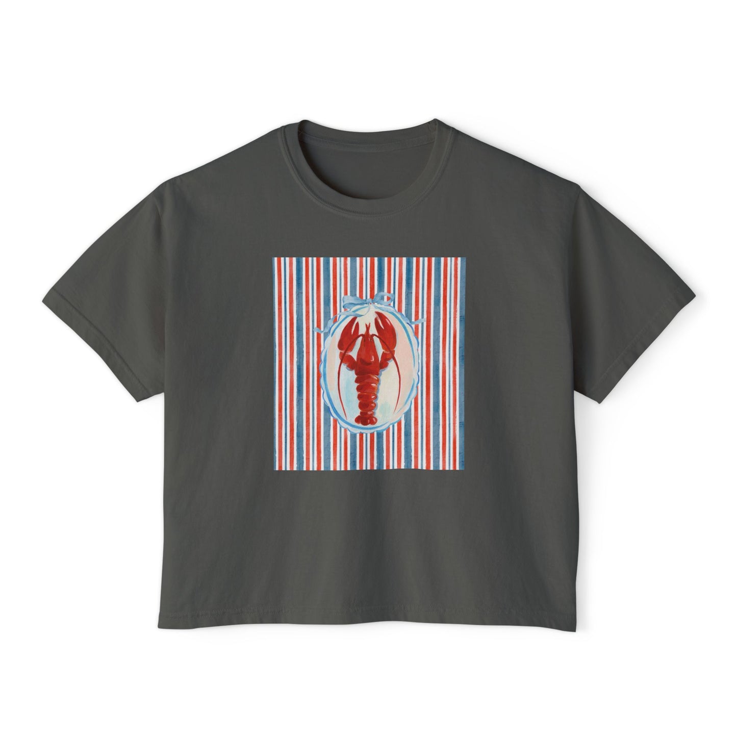 New England Lobster Boxy Graphic Tee, Nautical, Coastal Theme- Women's Relaxed Short Sleeve Fit T-Shirt