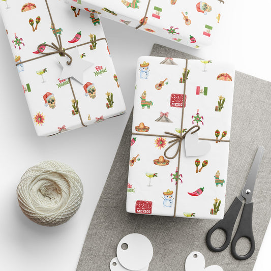 Mexico Themed Christmas Festive Whimsical Wrapping Paper For Holiday, Christmas Gifts