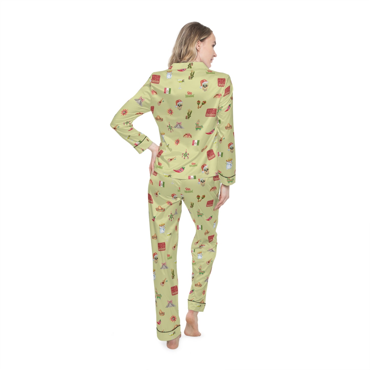 Mexico Christmas Green Holidays Women's Satin Pajamas