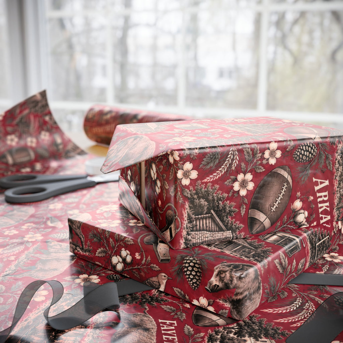 Fayetteville, Arkansas Football Toile Wrapping Paper: Red and White Gift Wrap