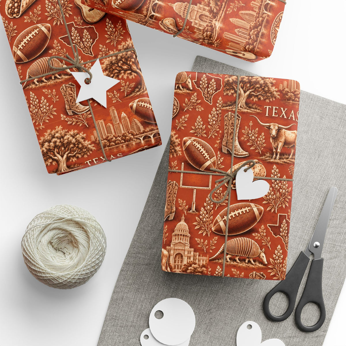Austin, Texas Football Toile Wrapping Paper: Burnt Orange and White Gift Wrap