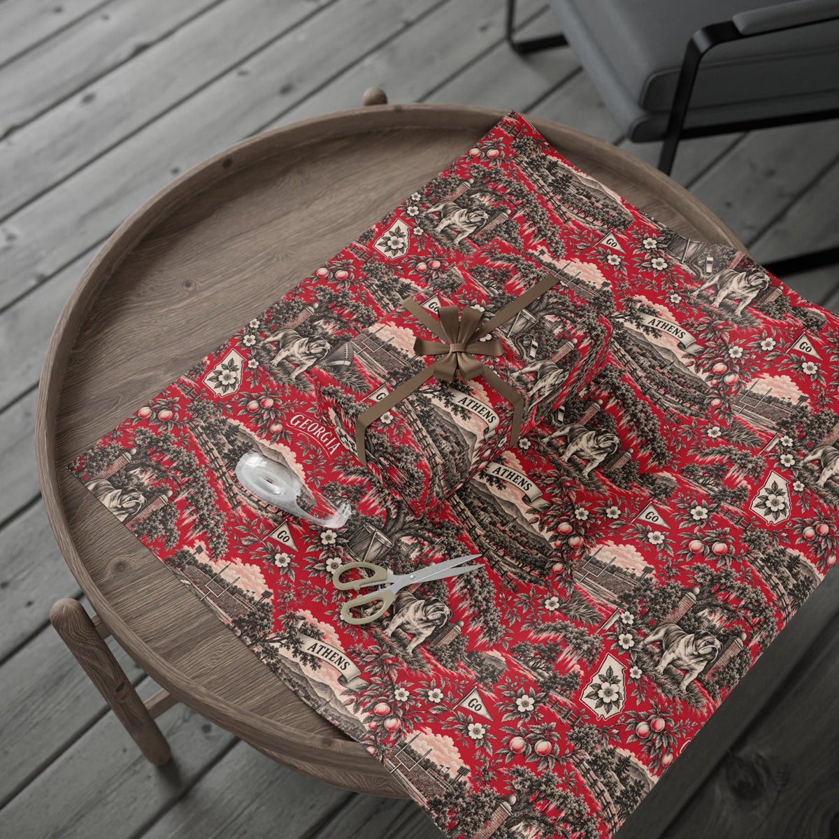 Athens, Georgia Football Toile Wrapping Paper: Red and Black Gift Wrap