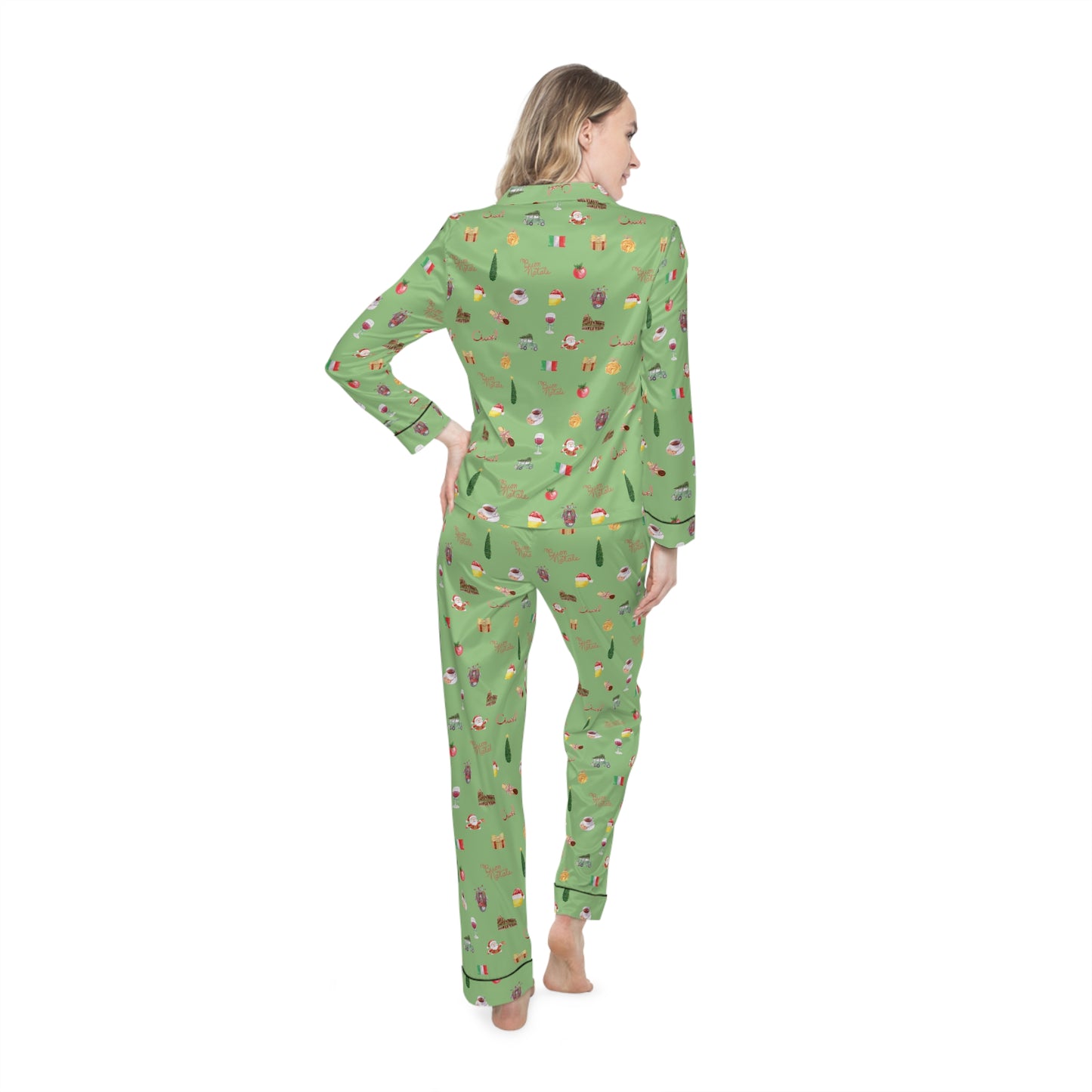 Italian Christmas Green Holidays Women's Satin Pajamas