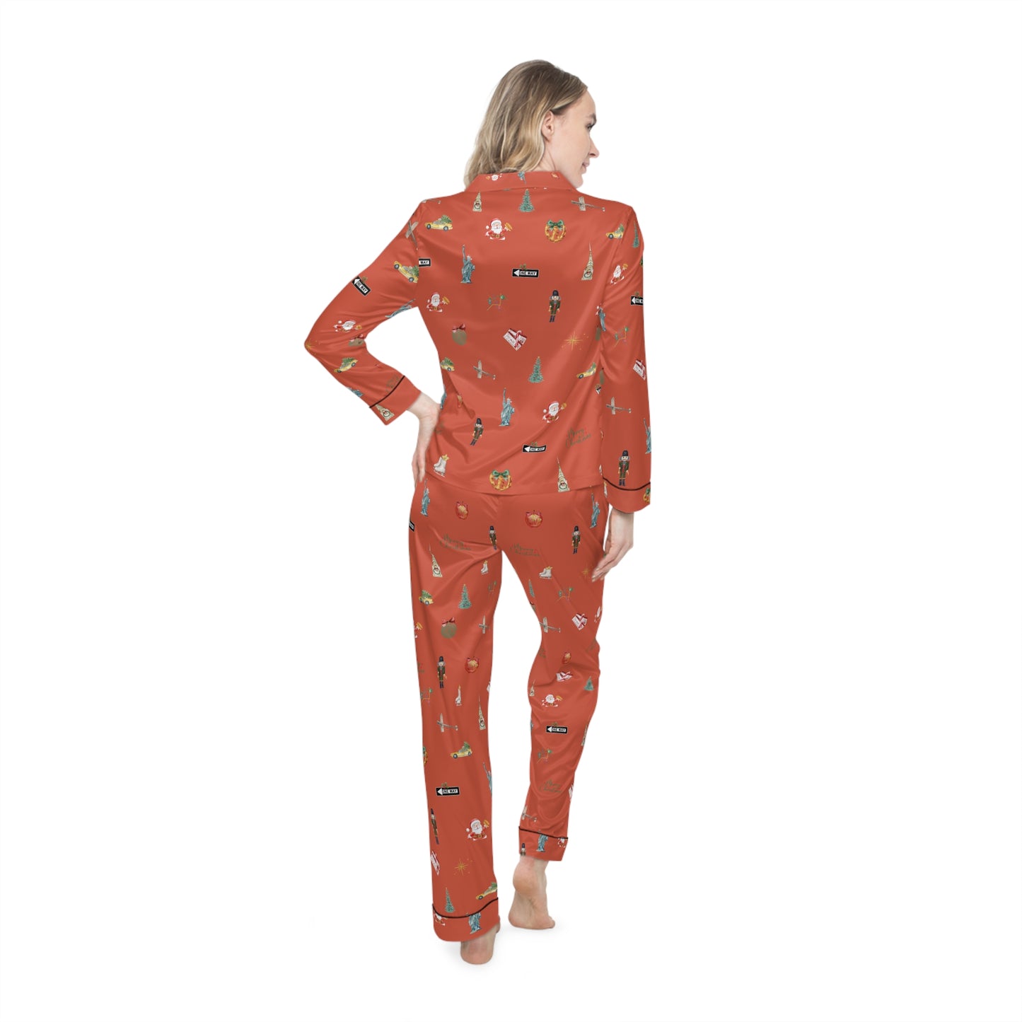 New York Christmas Red Holidays Women's Satin Pajamas