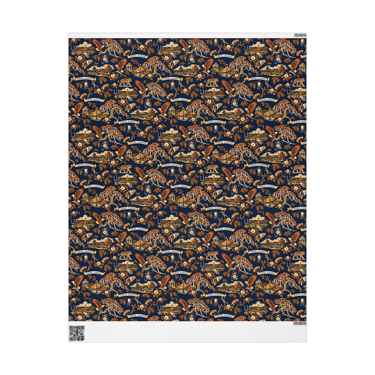 Auburn, Alabama Football Toile Wrapping Paper: Navy and Orange Gift Wrap