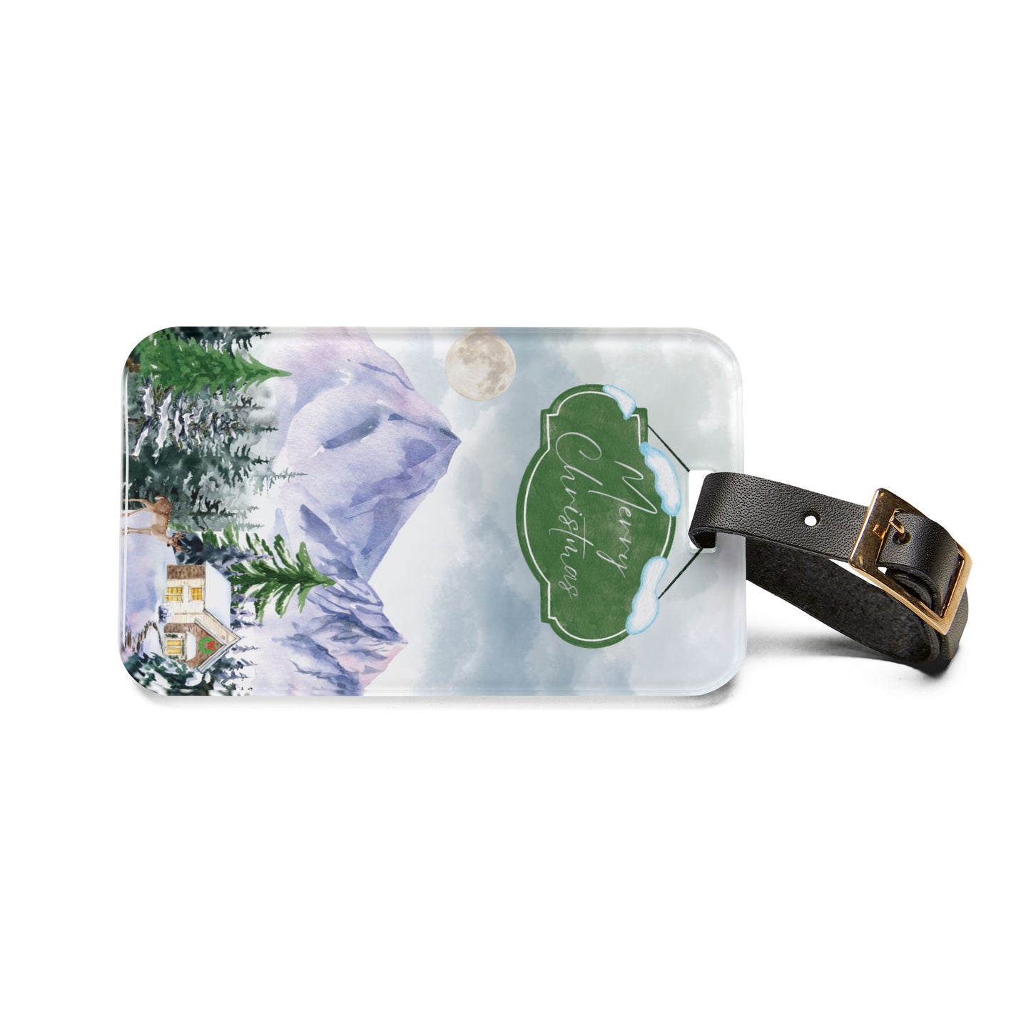 Snowy Christmas Mountain Travel Acrylic Luggage Tag