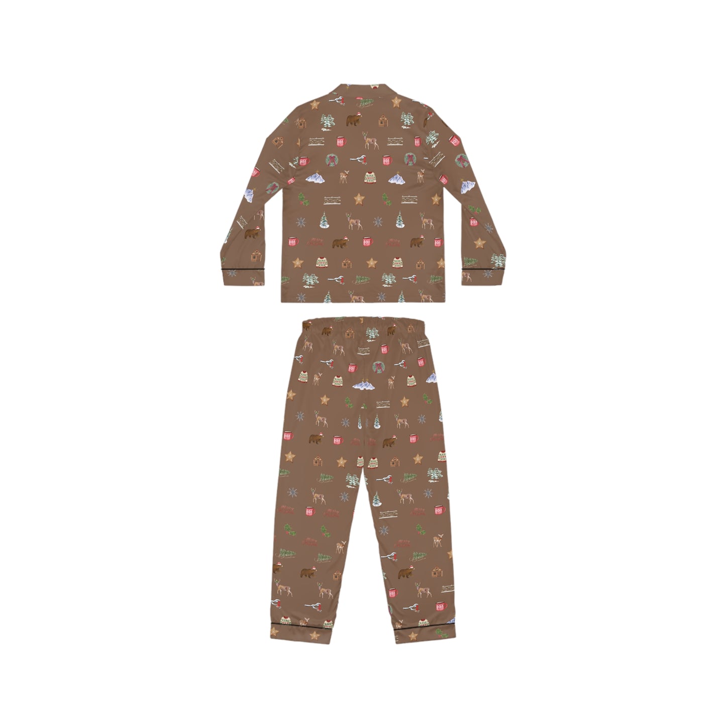 Mountain Christmas Holidays Brown Women's Satin Pajamas