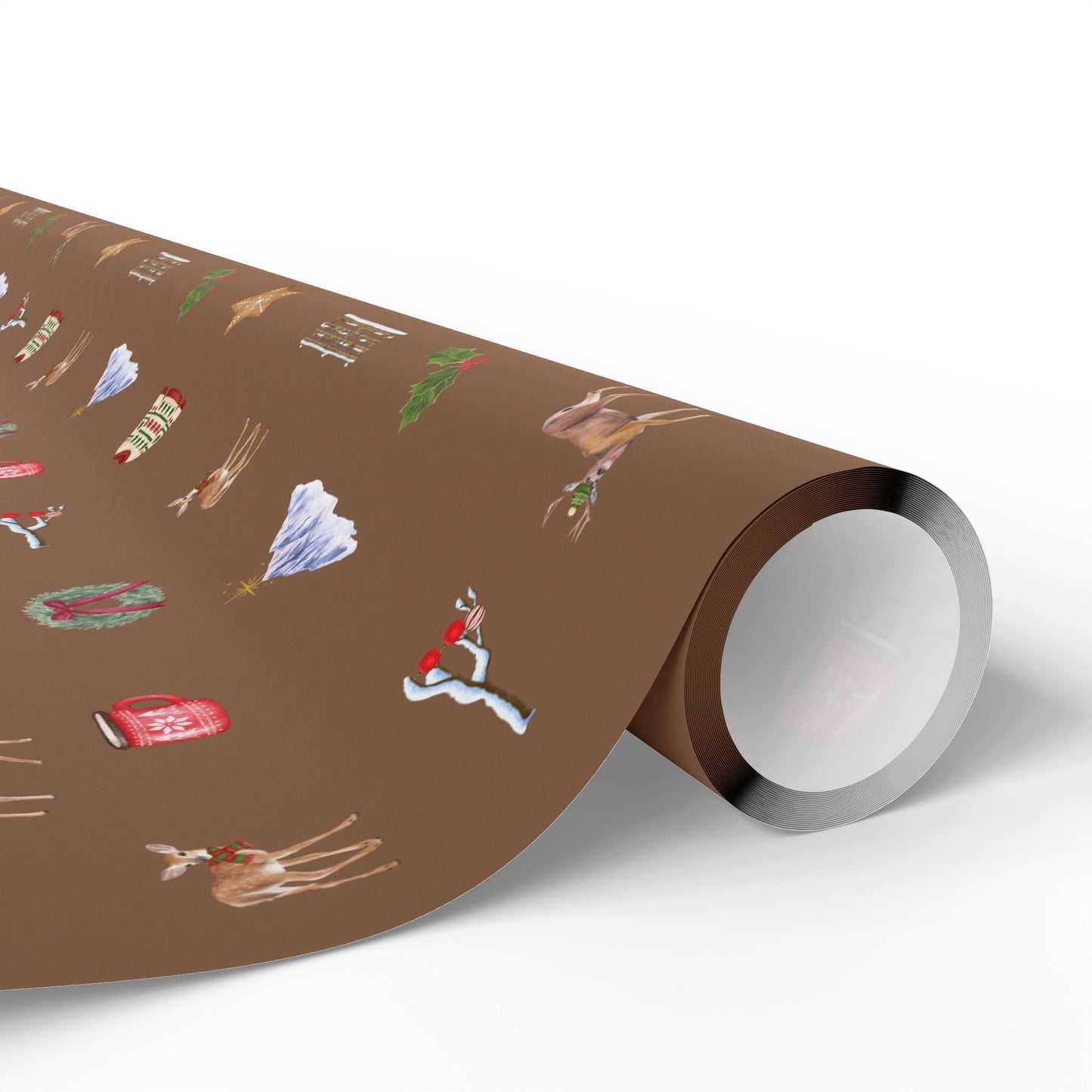 Mountain Themed Brown Christmas Festive Whimsical Wrapping Paper For Holiday, Christmas Gifts