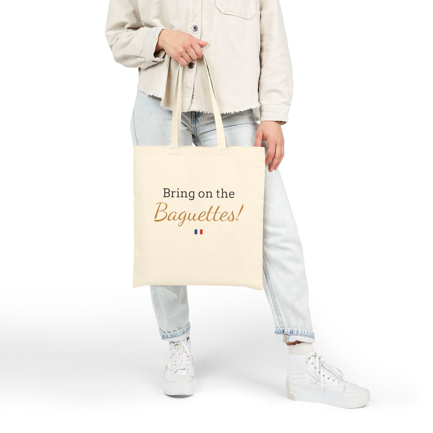 Bring on the Baguettes- French Francophile Foodie Travel Market Tote with French Flag Detail