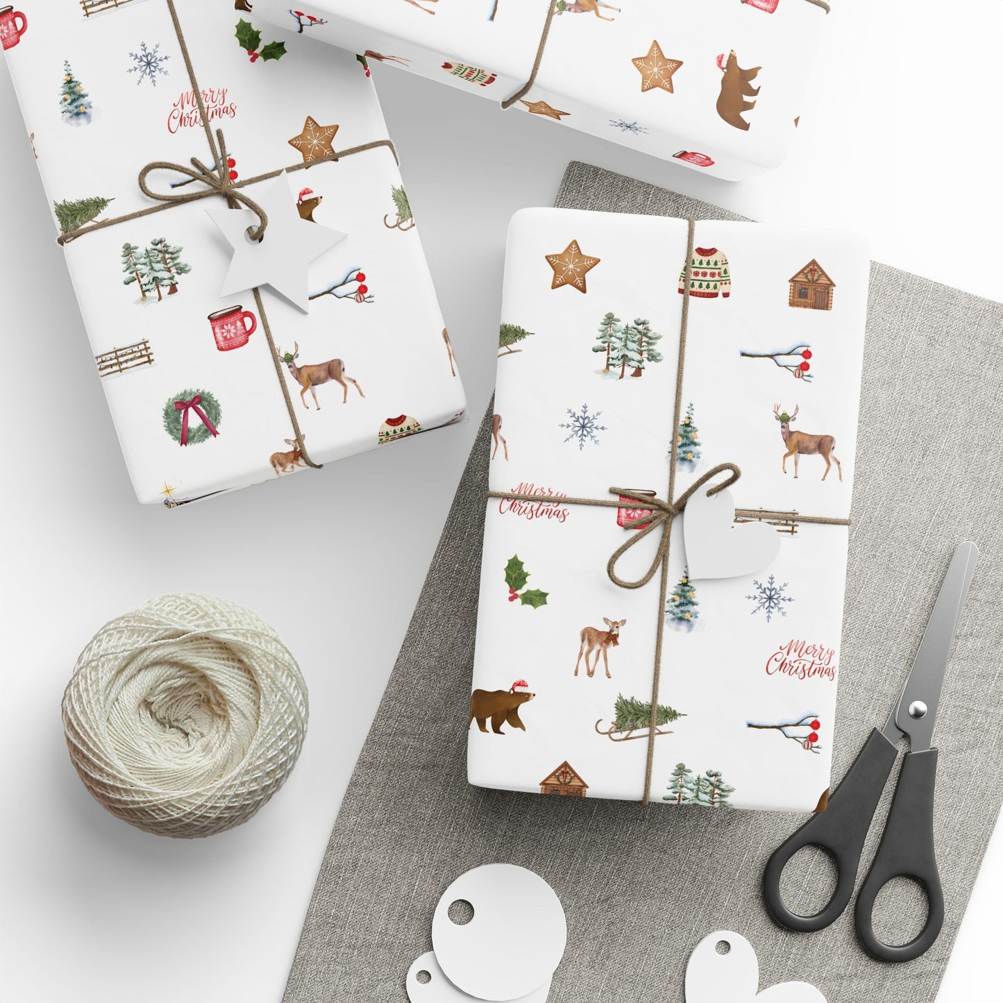 Mountain Themed Green Christmas Festive Whimsical Wrapping Paper For Holiday, Christmas Gifts