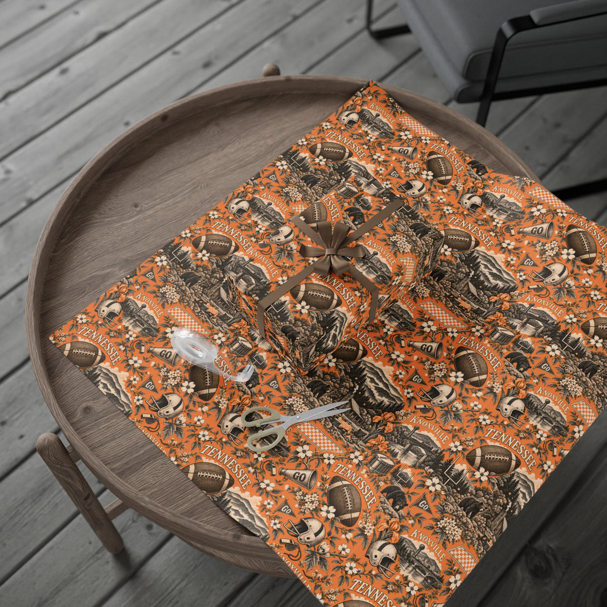 Knoxville, Tennessee Football Toile Wrapping Paper: Orange and White Gift Wrap