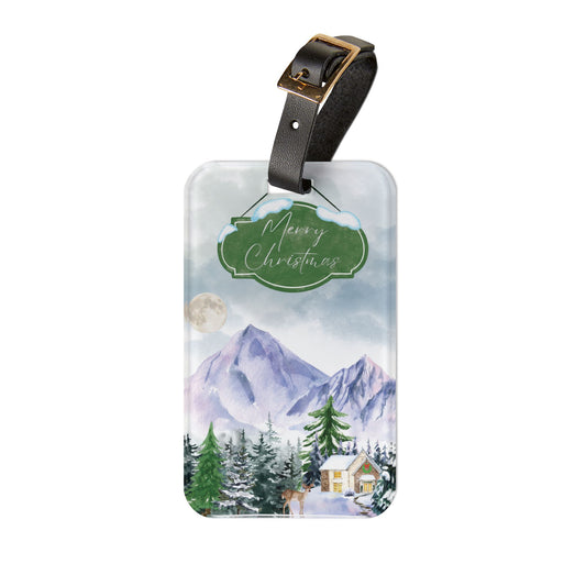 Snowy Christmas Mountain Travel Acrylic Luggage Tag