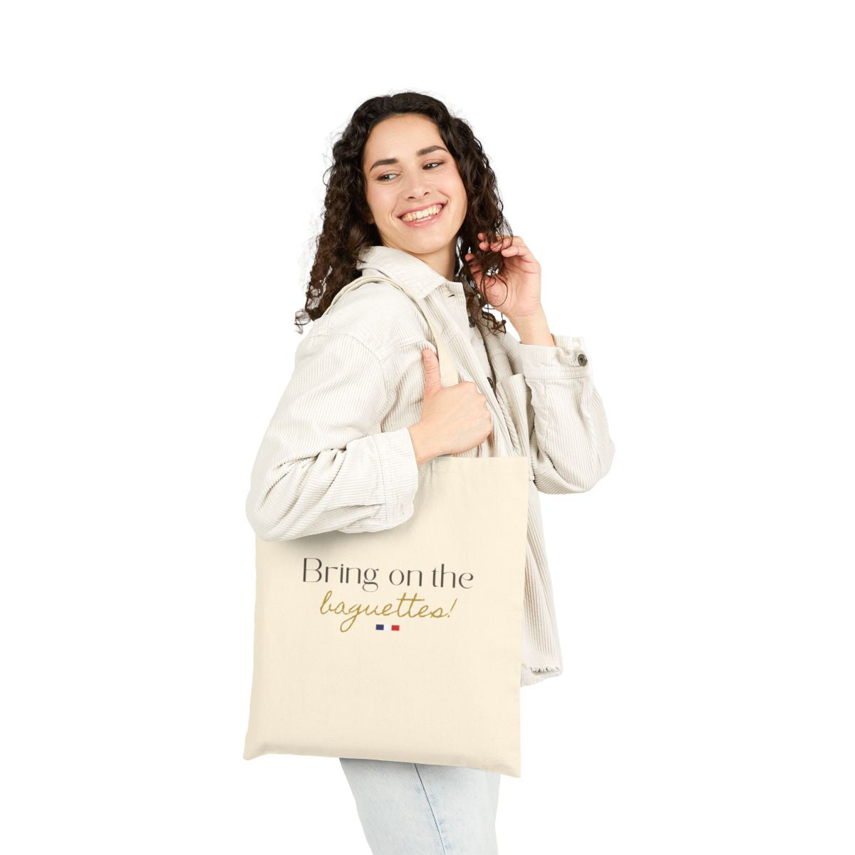 Bring on the Baguettes- French Francophile Foodie Travel Market Tote with French Flag Detail